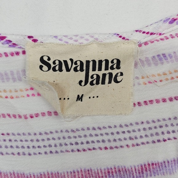 Savanna Jane Top Size M Embroidered Striped Ruffle Sleeve Rayon Boho Blouse - Picture 5 of 7